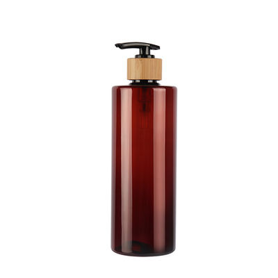 60ml 80ml 100ml 120ml 150ml 180ml 200ml 250ml 300ml Elegante Amber Flat Shoulder PET Fles Met Natuurlijke Bamboe Lotion Pump