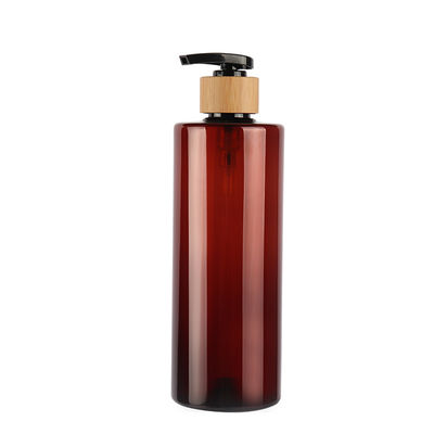 60ml 80ml 100ml 120ml 150ml 180ml 200ml 250ml 300ml Luxe en elegante Amber Flat Shoulder PET fles met natuurlijke bamboe lotion pomp