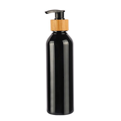 Zwarte ronde schouder cosmetische lotion fles bamboe PET fles 180ml 200ml 250ml 300ml