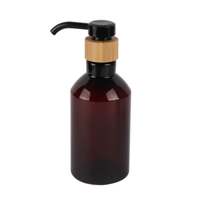 Amber Slanted Shoulder PET fles Natuurlijke bamboe Long Nozzle Lotion Pump 7oz 10oz 16oz